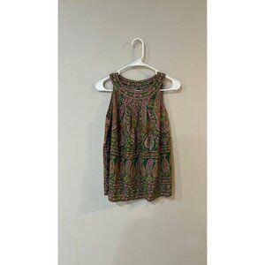 Chelsea & Theodore Paisley Pink Green Halter Sleeveless Tank Top Size Small